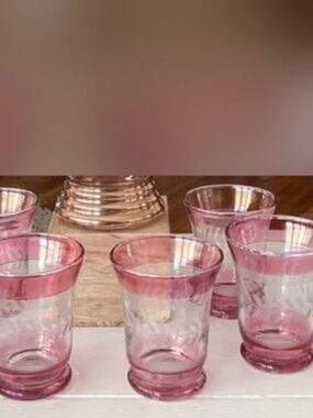 Set of (6) Vintage Bohemian Cranberry Pink Juice Tumblers